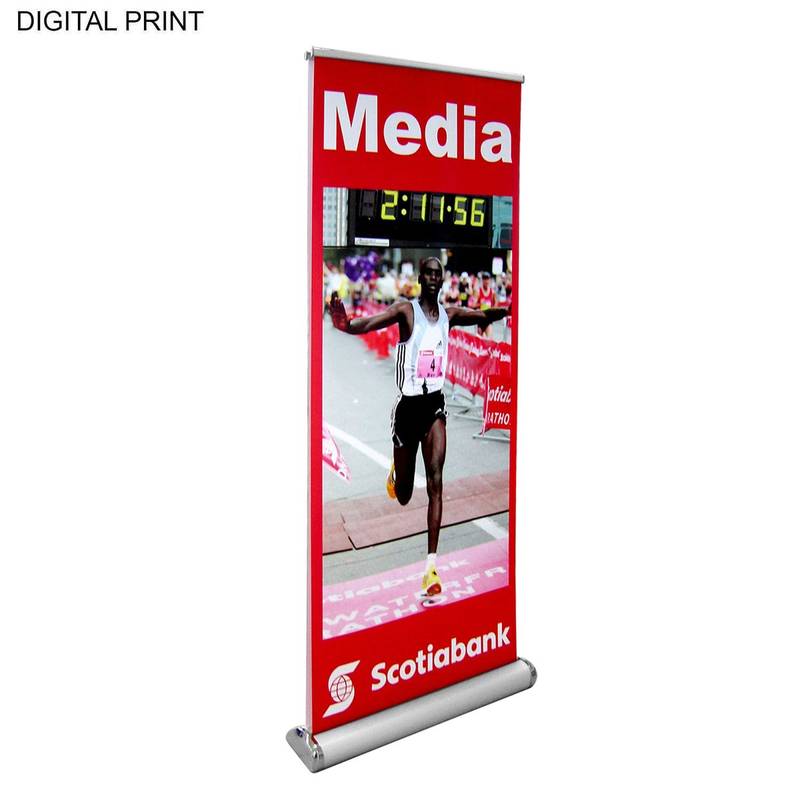 DP780 Deluxe Wide Base Pull Up Retractable Banner with Double sided Graphics, (33.5x79)