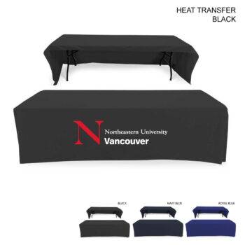 Polycotton Twill Table Cloth Throw for 8' Table, Drape style, 3 sided, Open Back, Heat Transfer logo