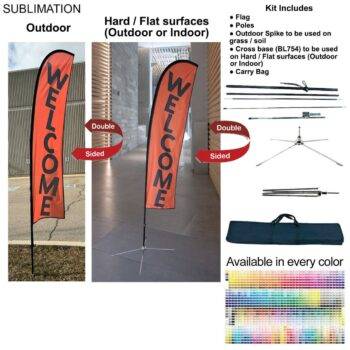 10-foot Small Feather Flag Kit, 10' Small Feather Flag Kit, Full Color Graphics Double Sided, Outdoor Spike base, Indoor Cross Base