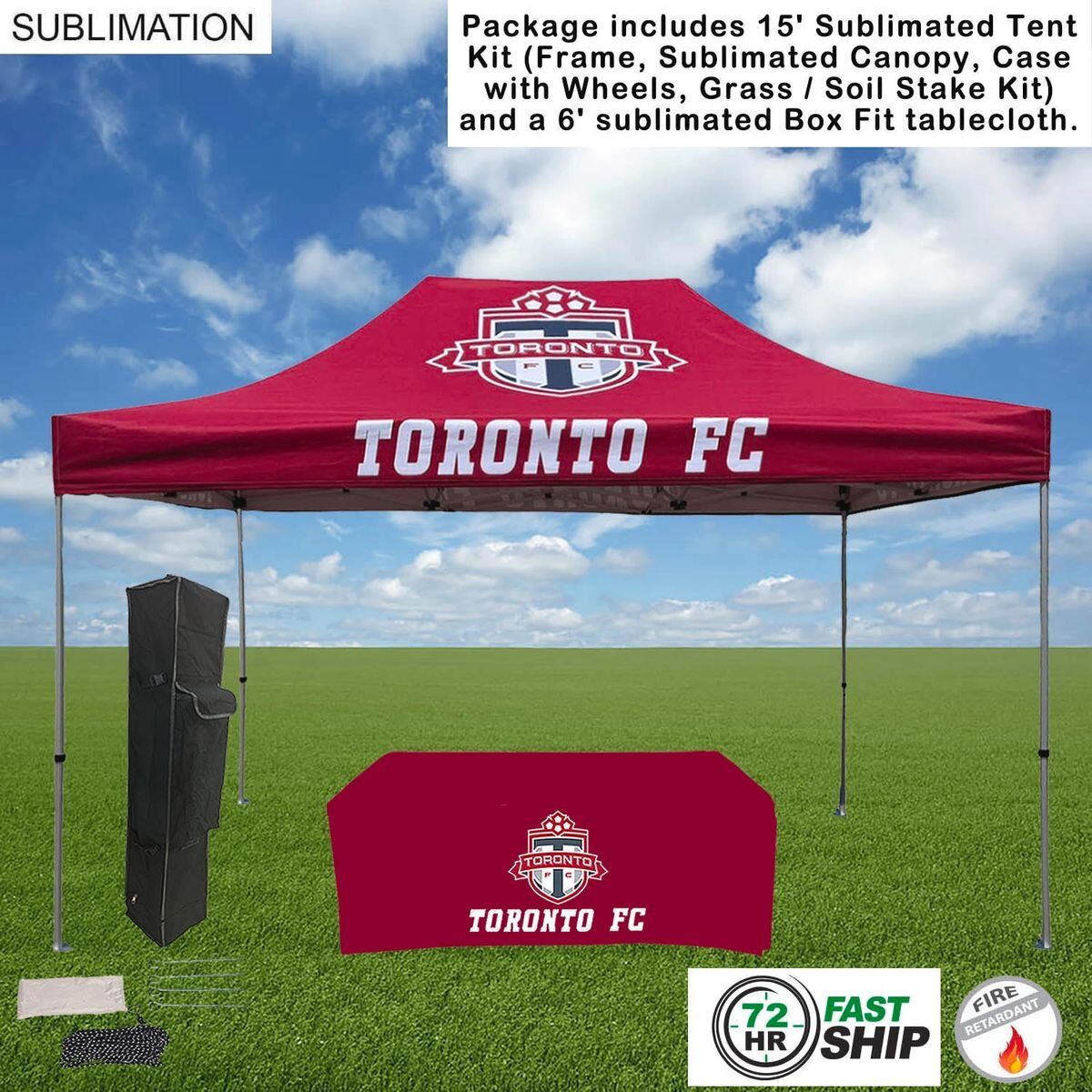 72Hr Fast Ship - Event Package, 15' Tent Kit and 6' Sublimated Box Fit Tablecloth 72Hr Fast Ship - Event Package, 15' Tent Kit and 6' Sublimated Box Fit Tablecloth